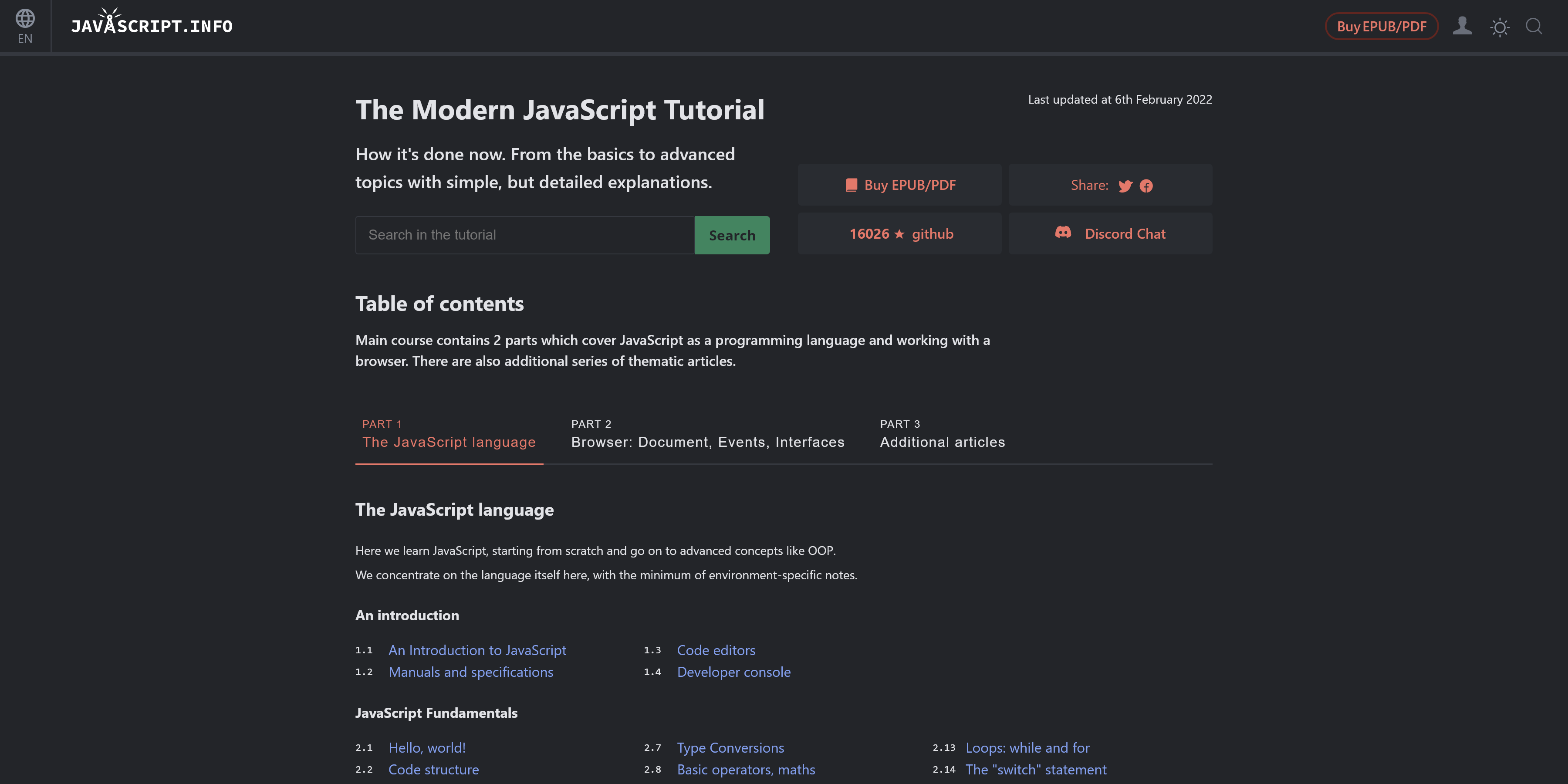 Javascript.info Homepage capture
