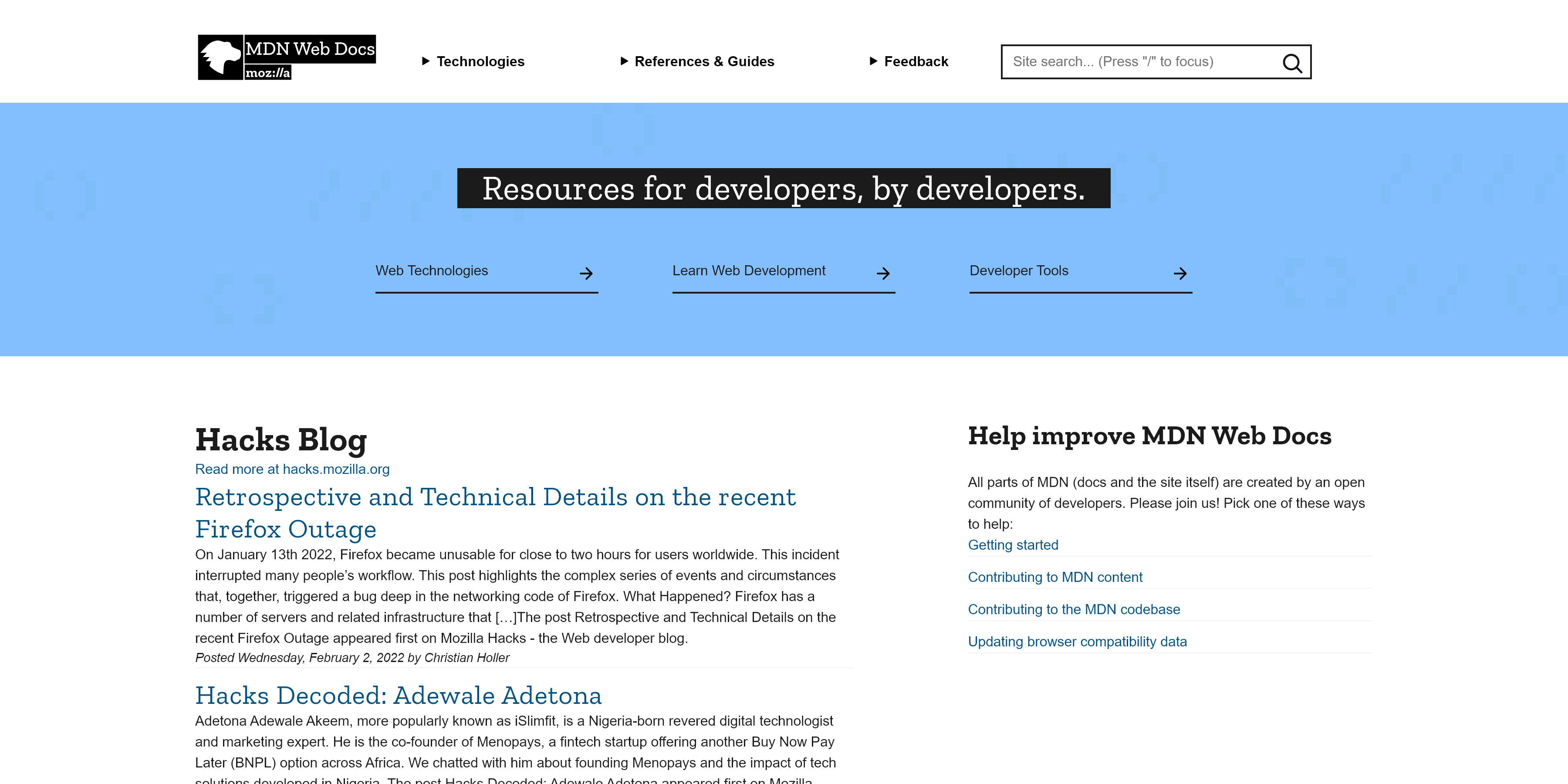 MDN Web Docs Homepage capture