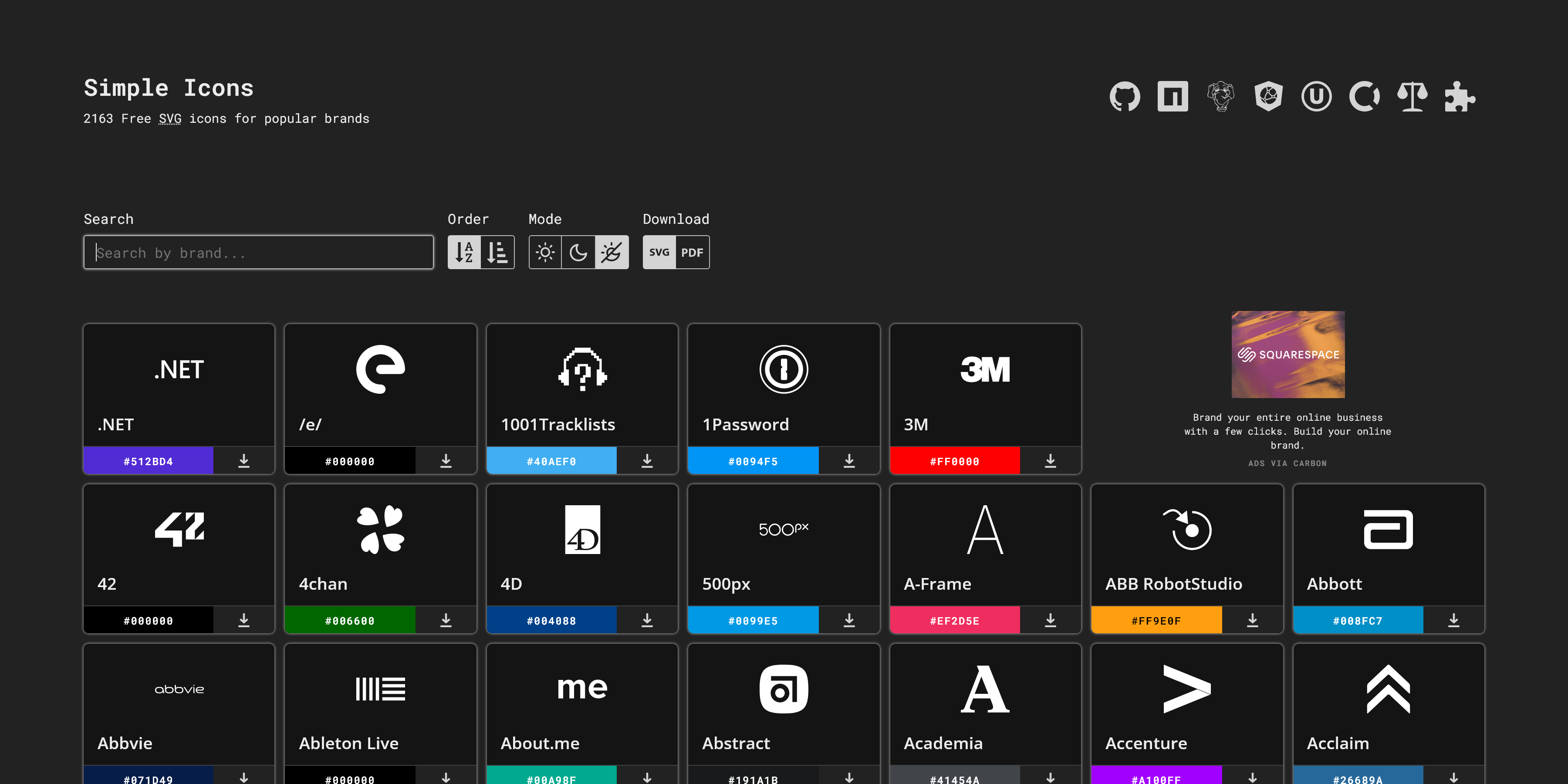 Simple Icons Homepage capture