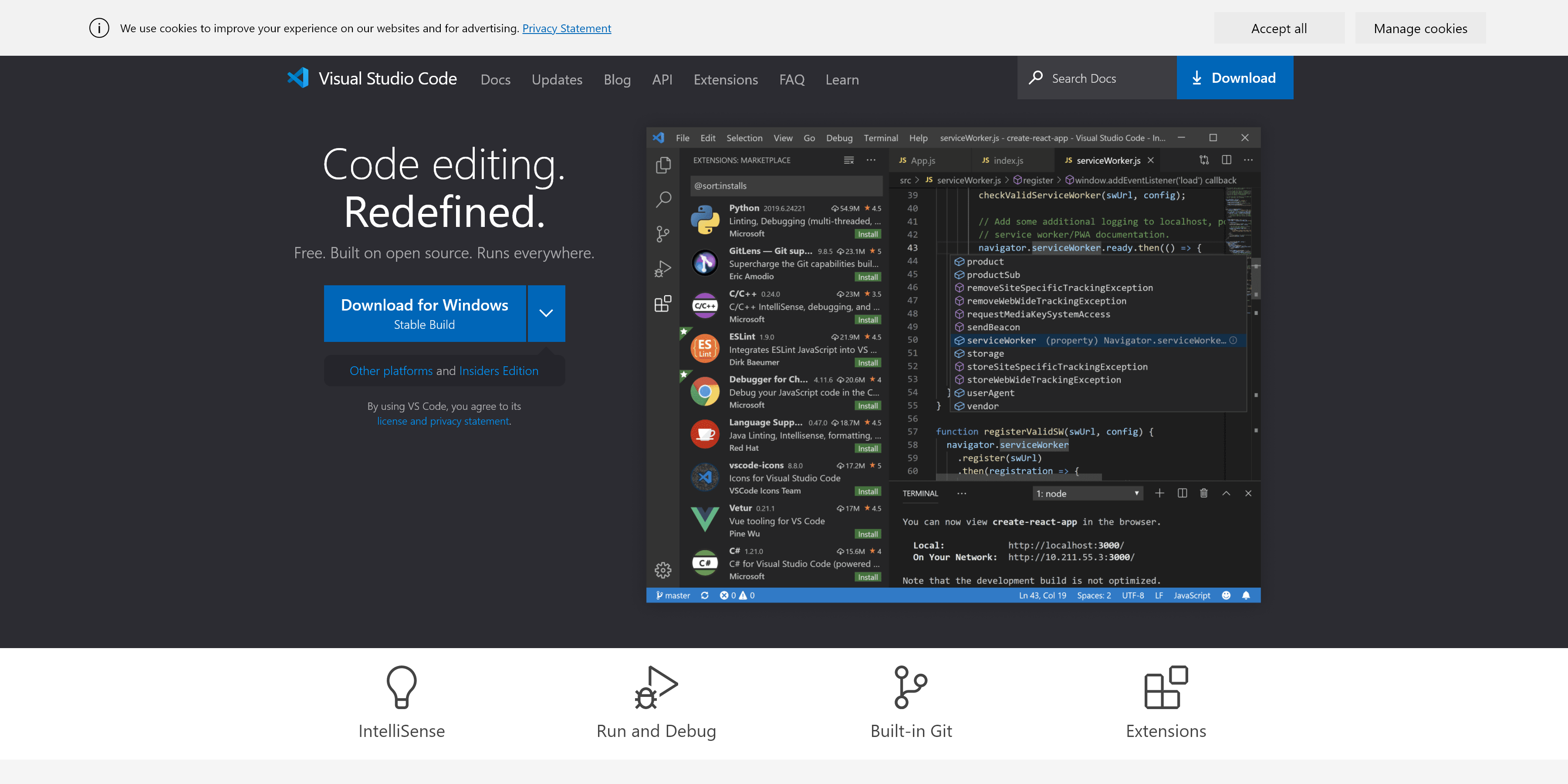 Visual Studio Code Homepage capture